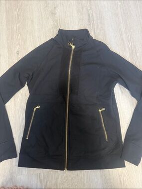 ZYIA Women’s Black Bomber Jacket with Gold Zippers